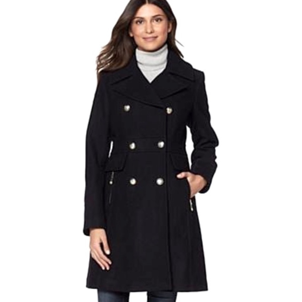 Vince Camuto Button Up Wool Trench Parka Pea Coat - Picture 1 of 2